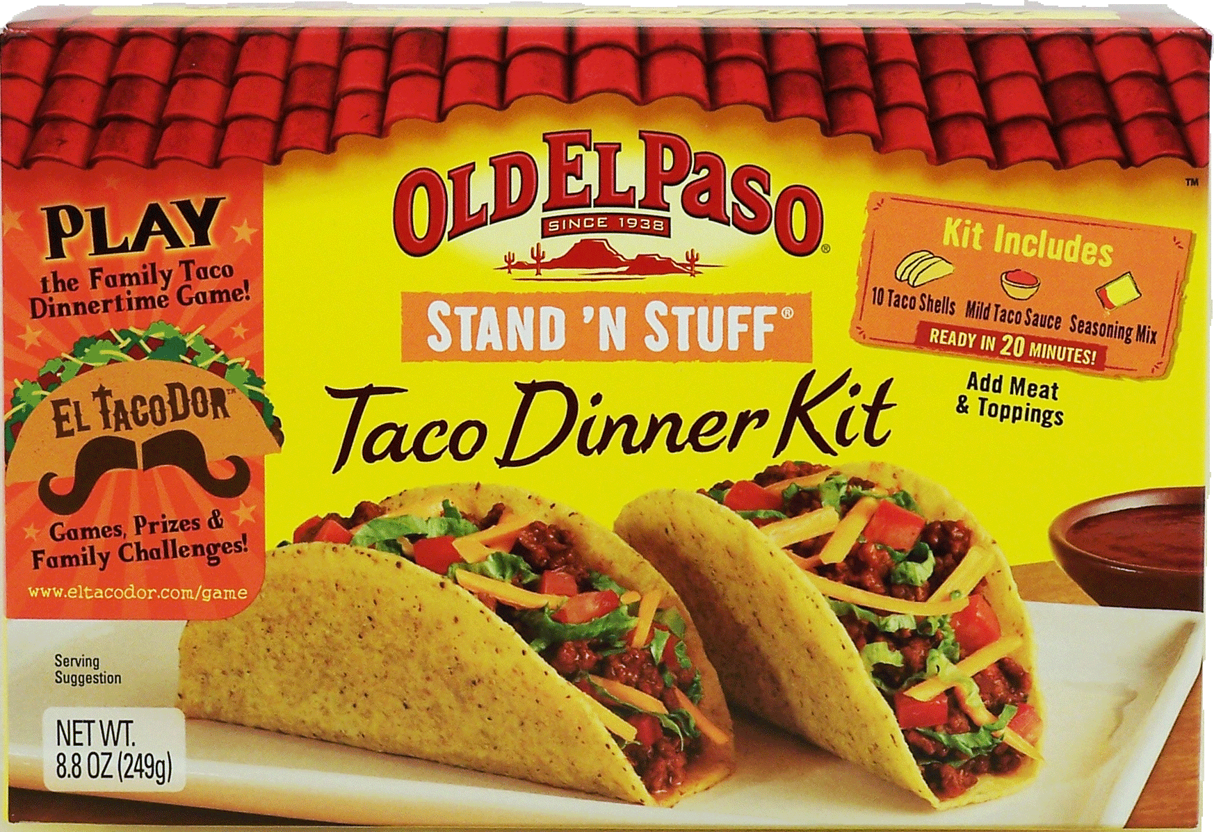 Old El Paso Stand 'n Stuff taco dinner kit, 10 hard taco shells, mild taco sauce, seasoning mix, you add meat & toppings Full-Size Picture